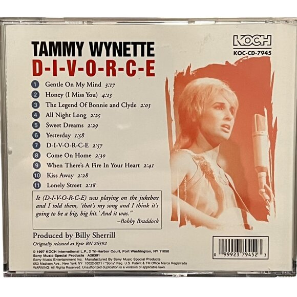 Tammy Wynette "D-I-V-O-R-C-E" CD Album By Koch Records - Picture 2 of 4